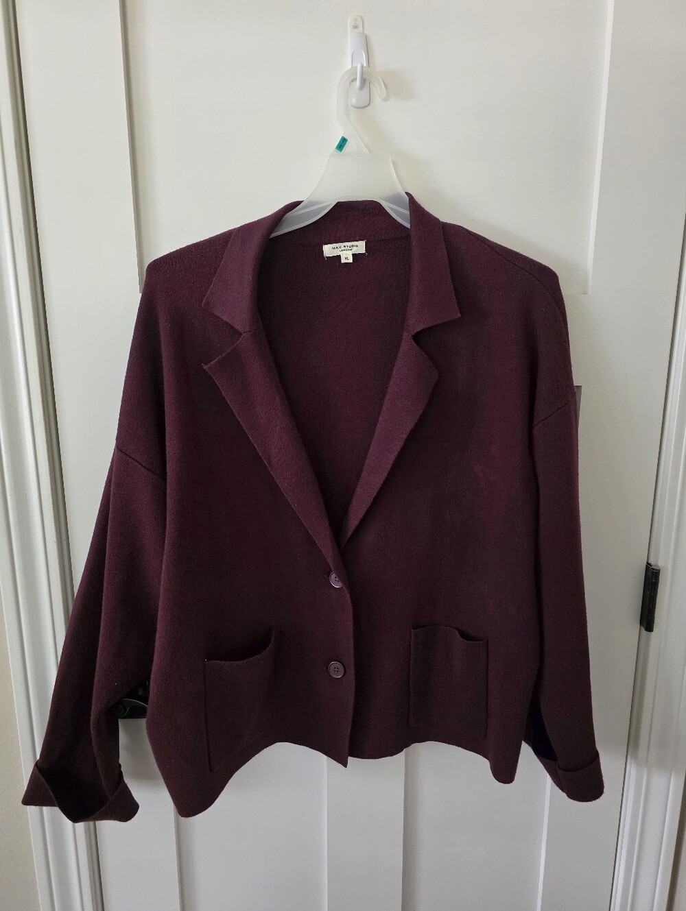 Max Studio London-Burgundy Button-Front Knit Blazer Cardigan Jacket Size XL